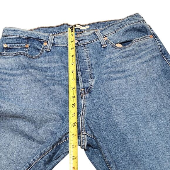 Levi's Wedgie Straight Fit Women's Jeans Raw Hem Blue Denim Cropped High Rise 18 - Picture 7 of 12